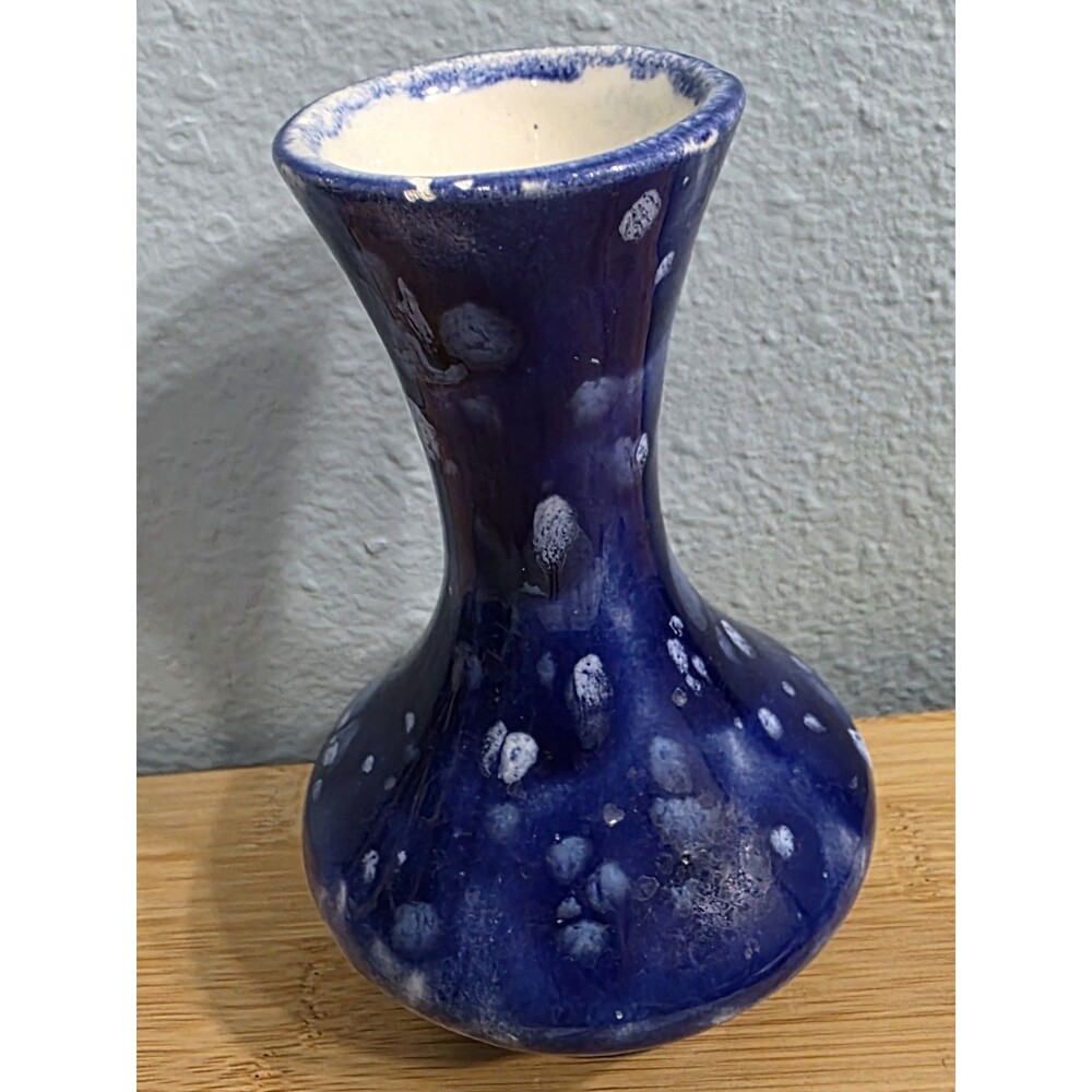 Blue Speckled Pottery Vase Signed By Artist 5"